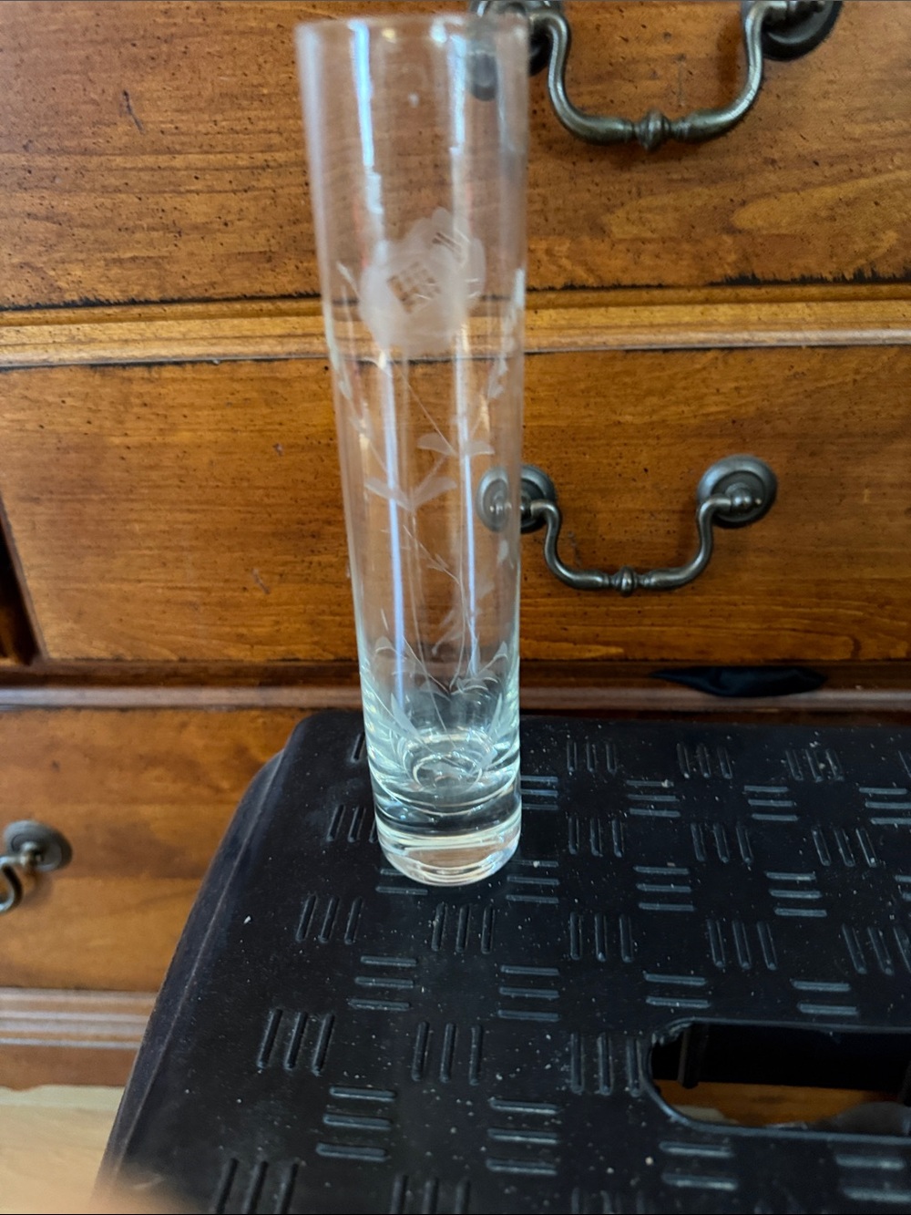 Etched Clear Glass Bud Vase - Tall Floral Design